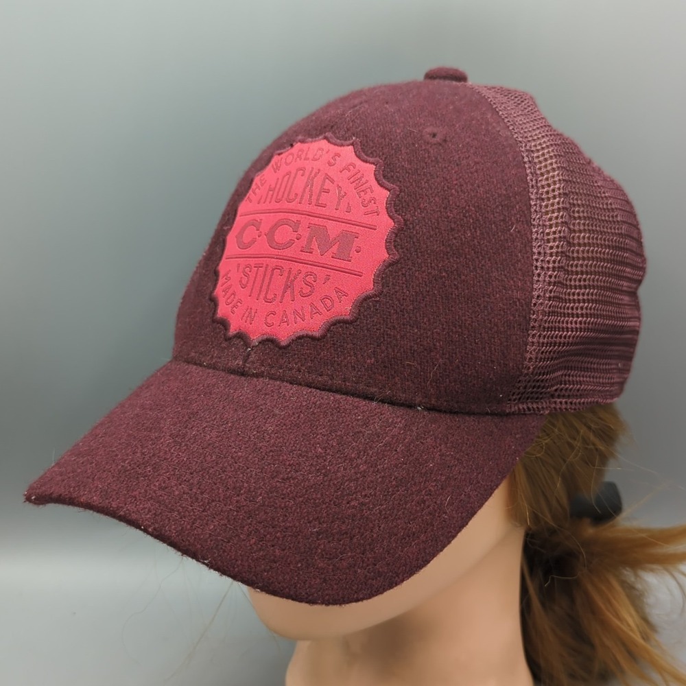 CCM Hat Cap Trucker Snapback One Size Maroon Hockey Sticks Logo Baseball